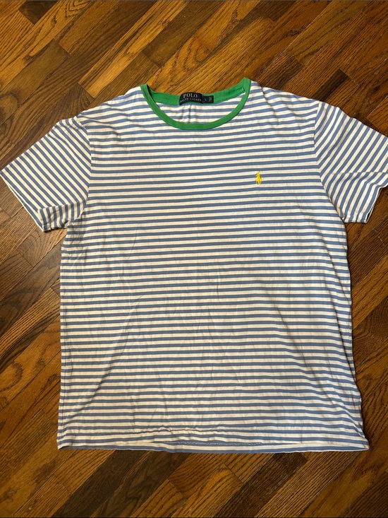 Polo Ralph Lauren Tops - Polo by Ralph Lauren White & Blue Striped Tee with Green Neck Trim